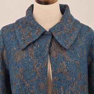 Cabi Lisboa Topper Women's S Teal Silver Cape Bat Wing Sleeves Style #168